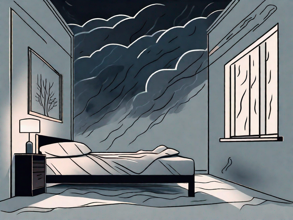 A stormy night scene with a restless bed in the foreground