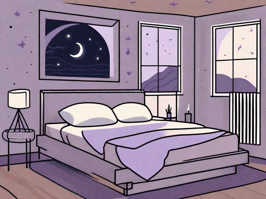 A peaceful bedroom scene at night with a comfortable bed