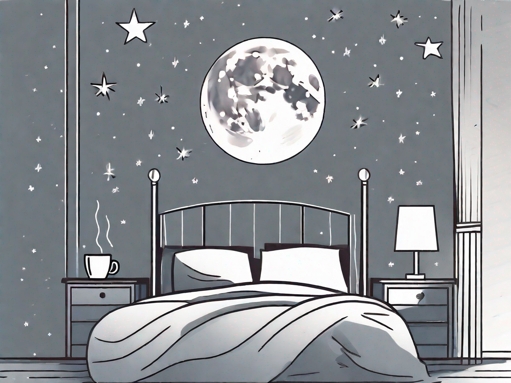 A bed with a moon and stars in the background