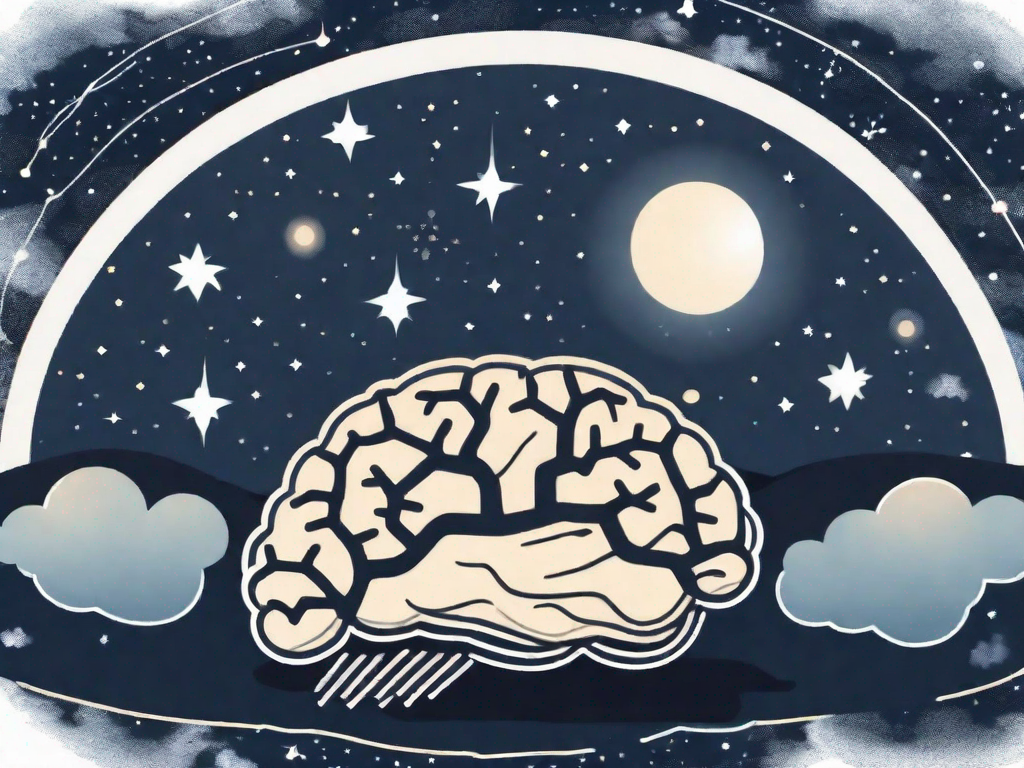 A brain with serotonin molecules floating around it