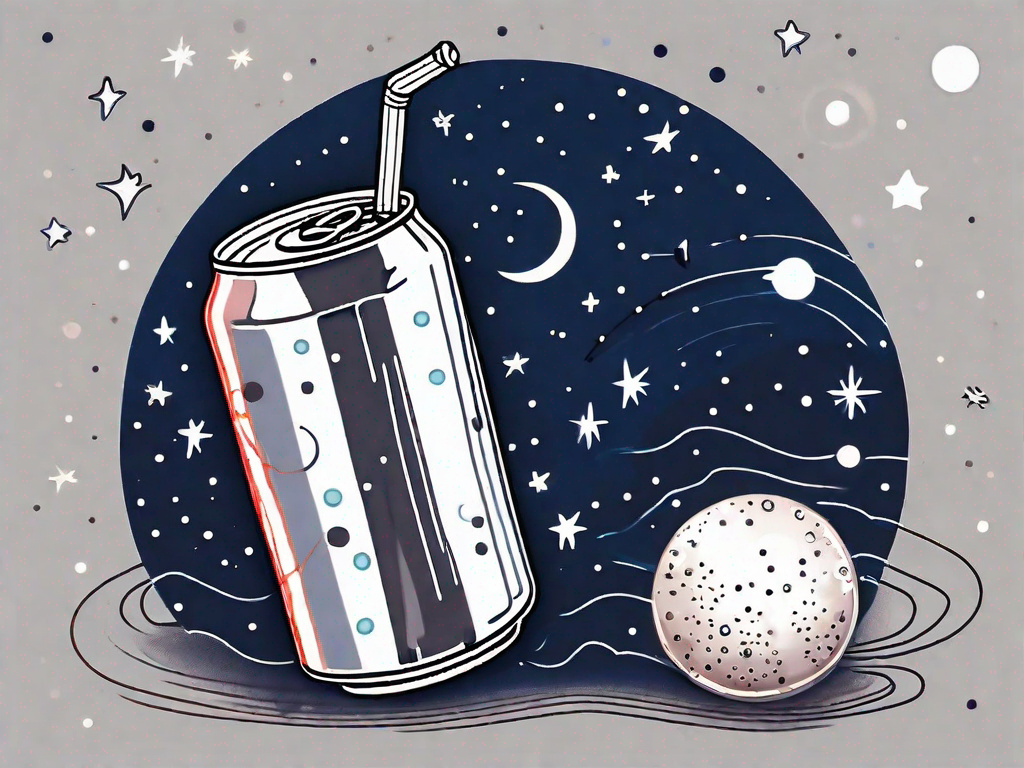 A cola can and a night sky with stars and a moon