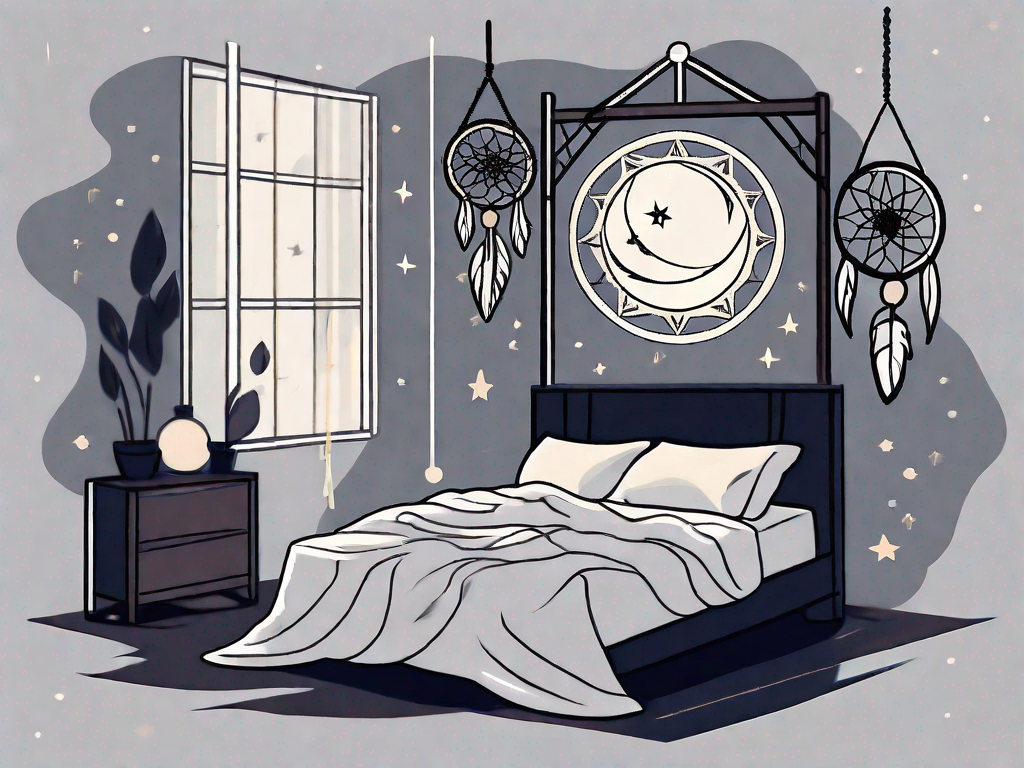 A bed surrounded by dark shadows representing stress