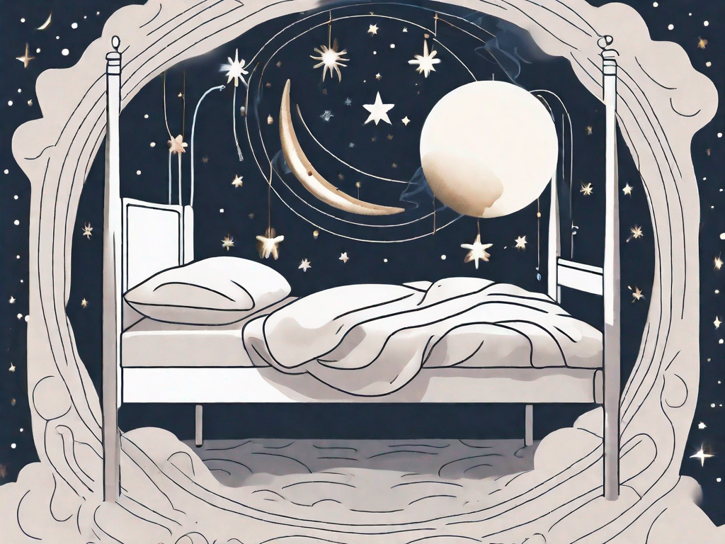 A bed with a moon and stars in the background