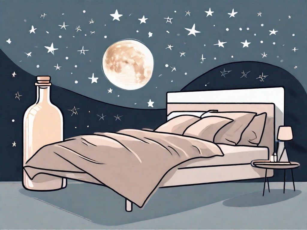 A bed with a moon and stars in the background