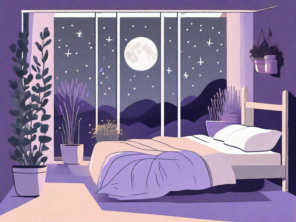 A peaceful night scene with a bed