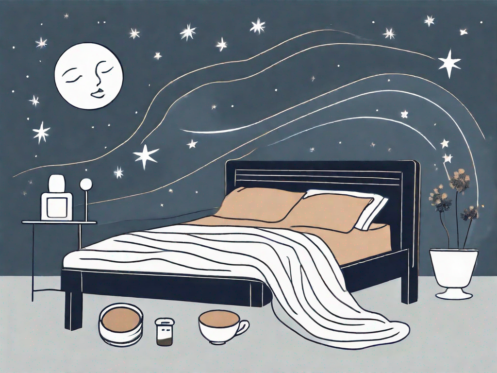 A restless bed with a moon and stars in the background