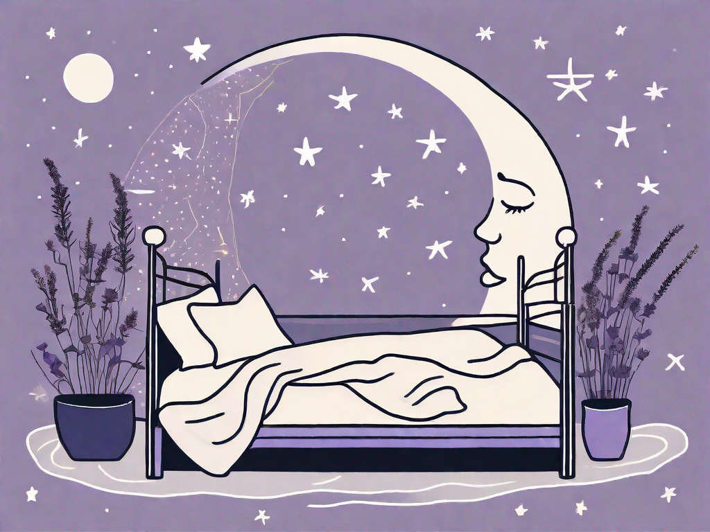 A bed with a moon and stars in the background
