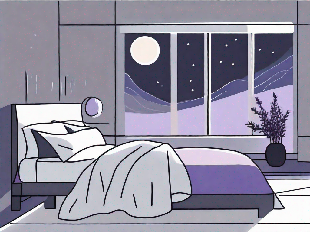 A tranquil bedroom setting at night with a comfortable bed