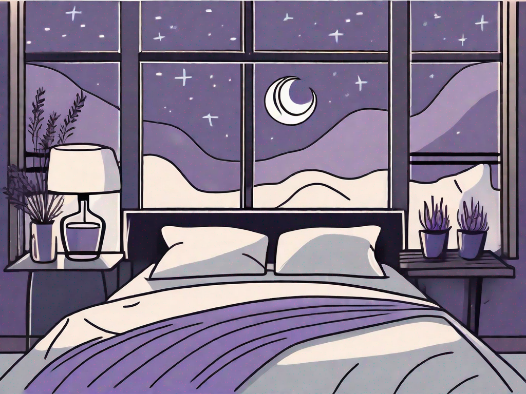 A serene night scene with a bed