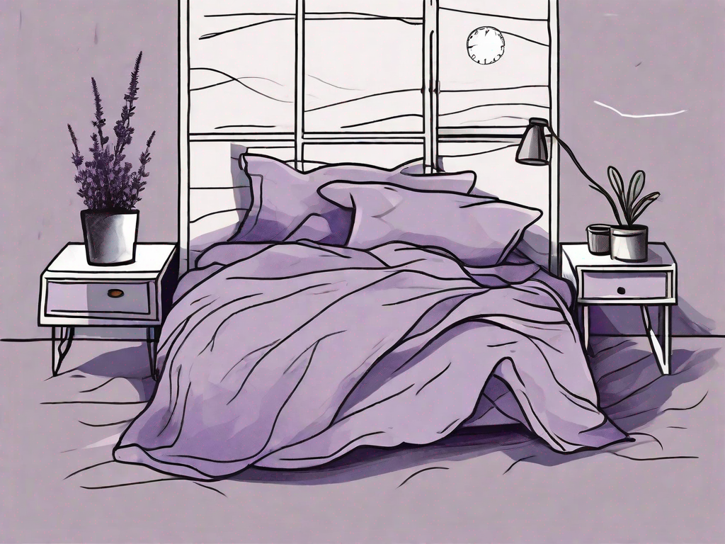 A restless bed with crumpled sheets in a dimly lit room