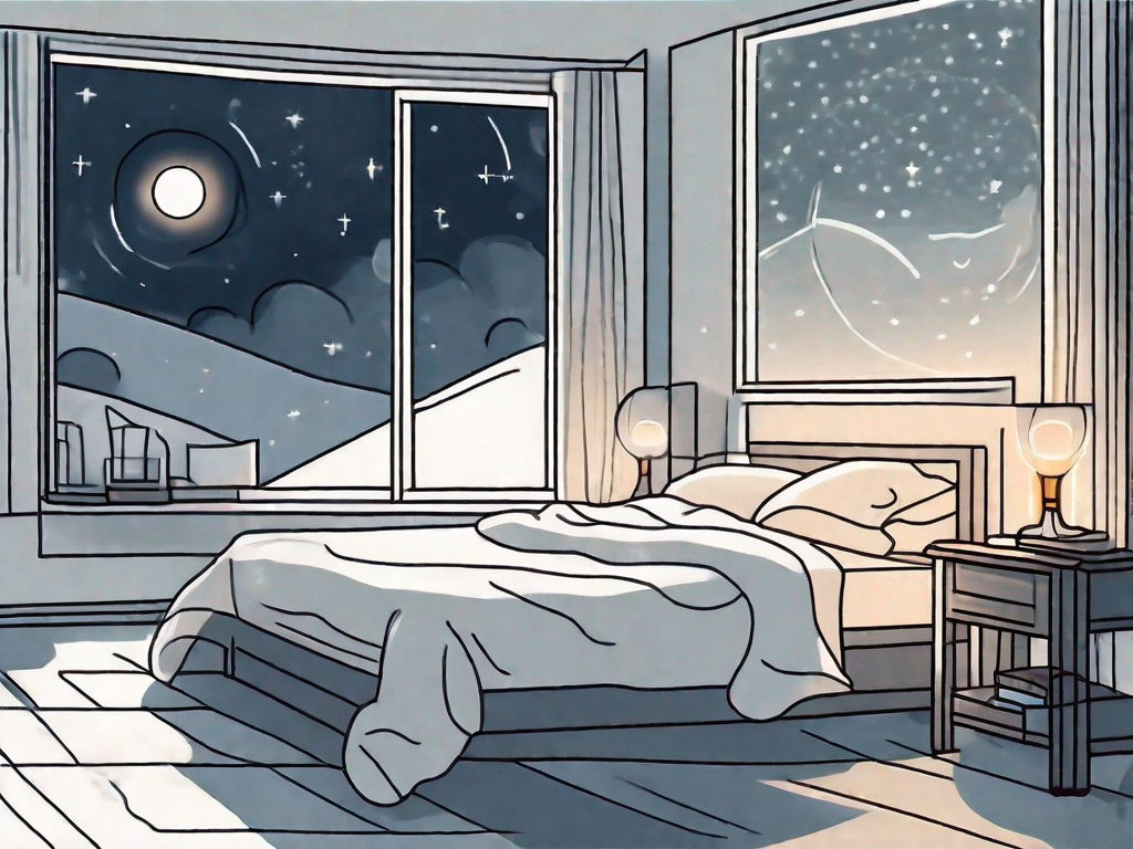 A moonlit bedroom with a comfortable bed