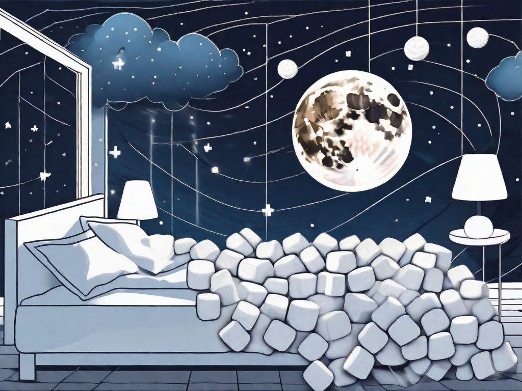 A night sky with a moon made of sugar cubes