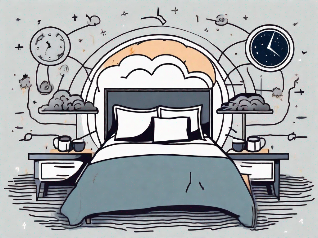 A night sky with a bed floating in the middle