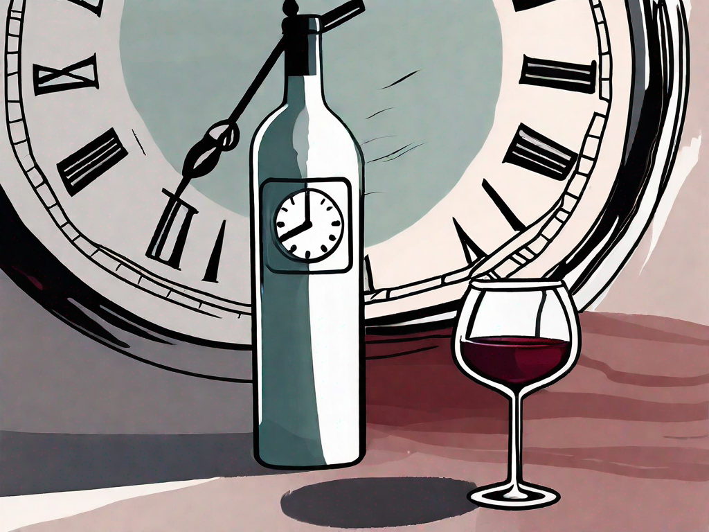 A bottle of wine and a clock showing midnight