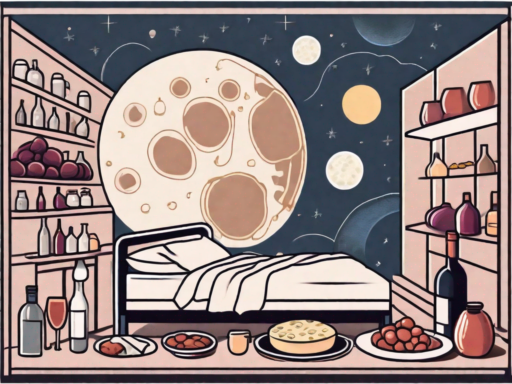 A bed surrounded by various foods known to be high in histamine