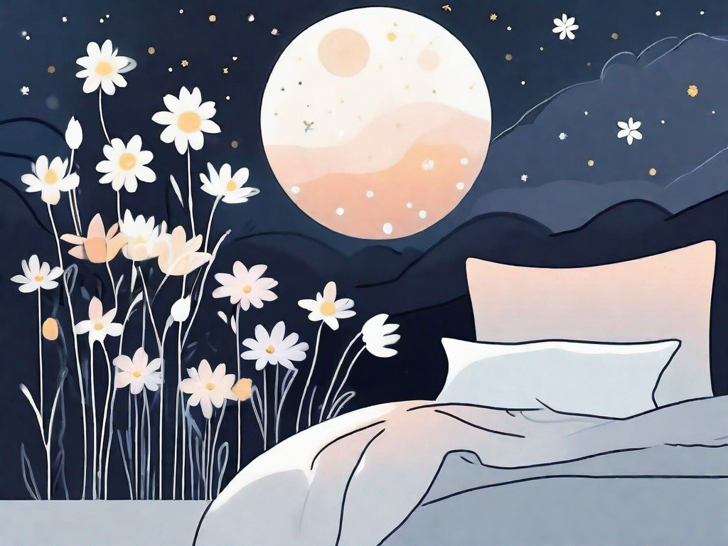 A serene nighttime scene with various bach flowers gently glowing under the moonlight