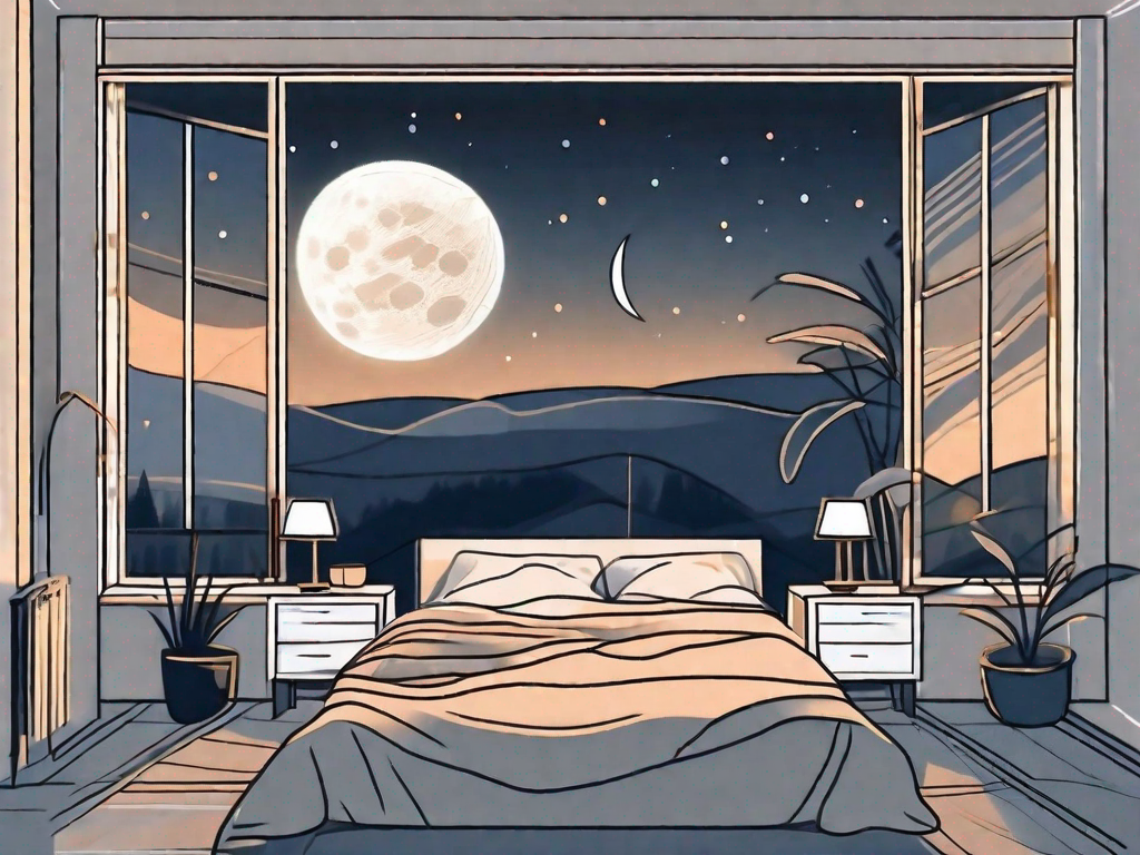 A bedroom at night with a wide-open window