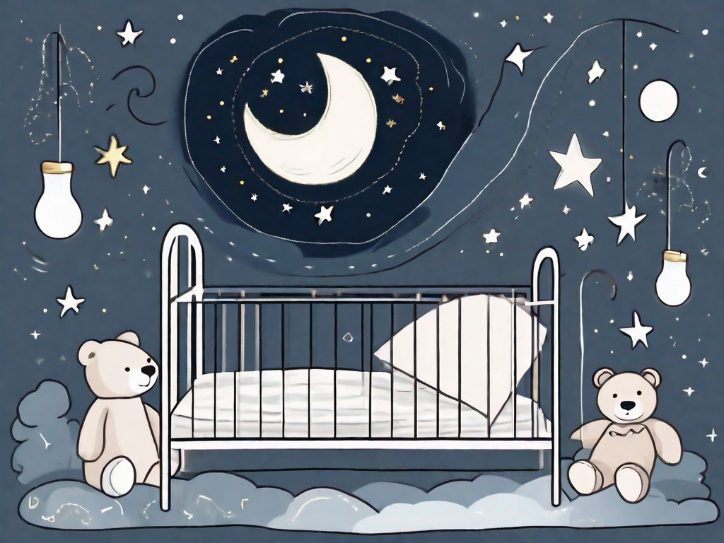 A toddler's bed with a moon and stars in the night sky