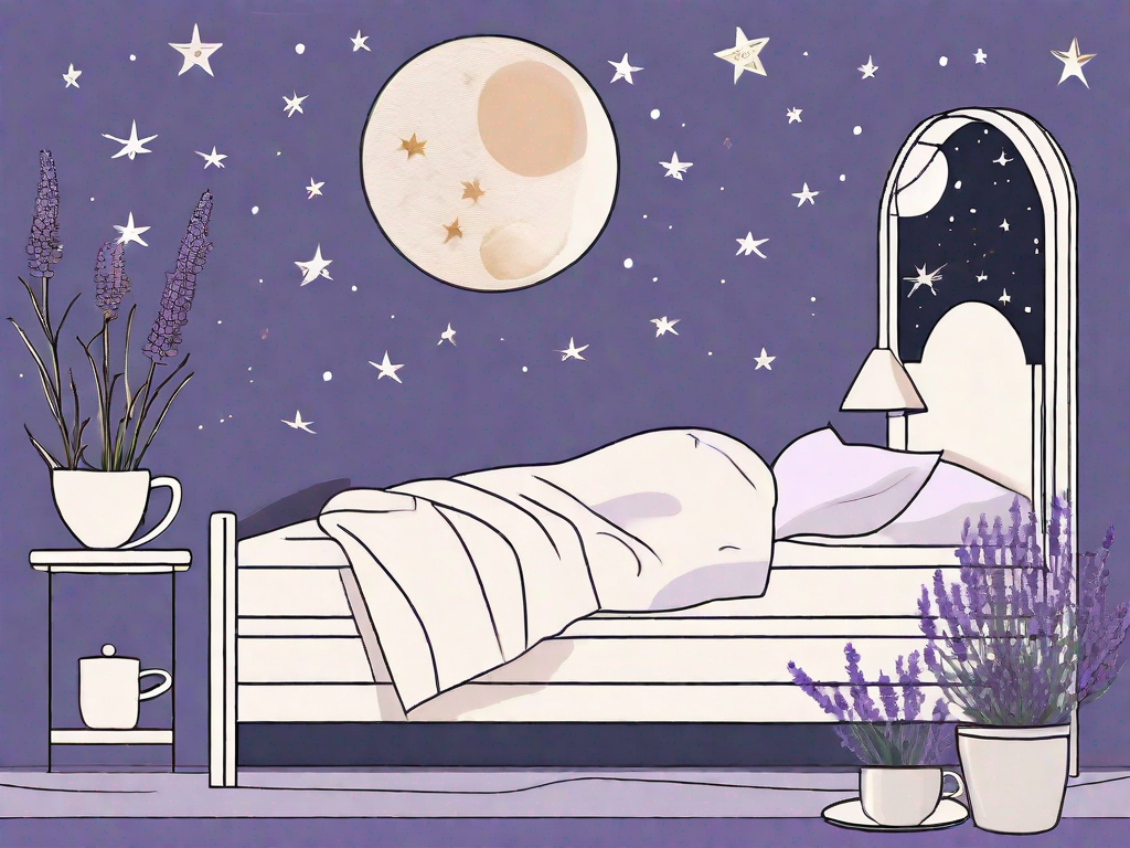 A bed with a moon and stars in the background