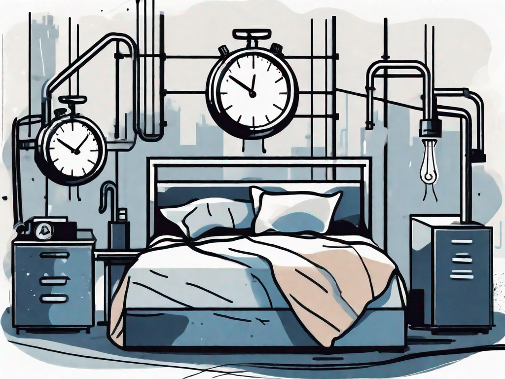 A night shift work setting with industrial machinery in the background