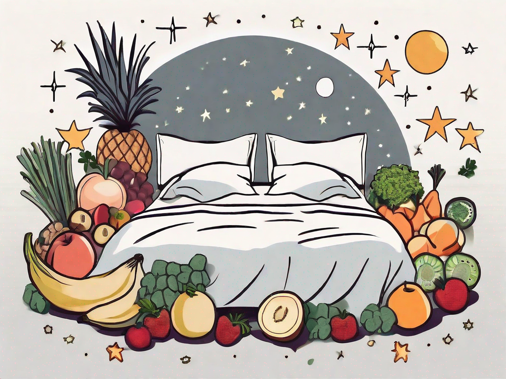 A bed with a moon and stars in the background