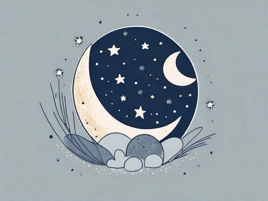 A bottle of vitamin b supplements next to a moon and stars