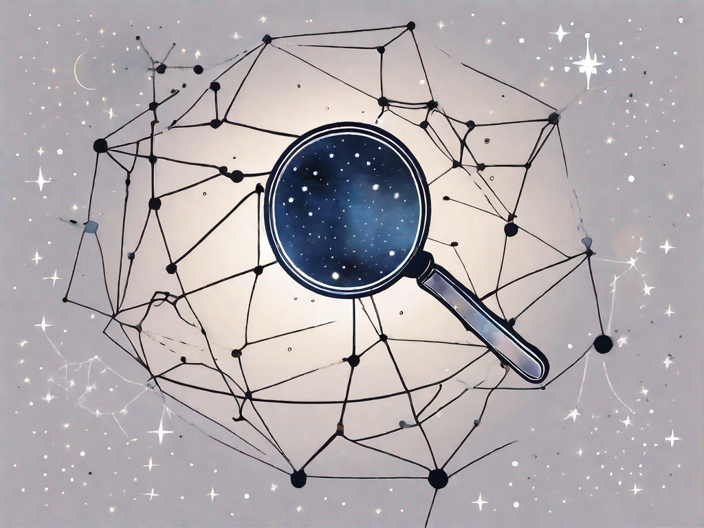 A night sky filled with stars and a magnifying glass hovering over it