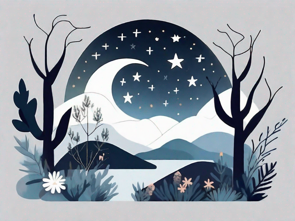 A serene night landscape with a moon