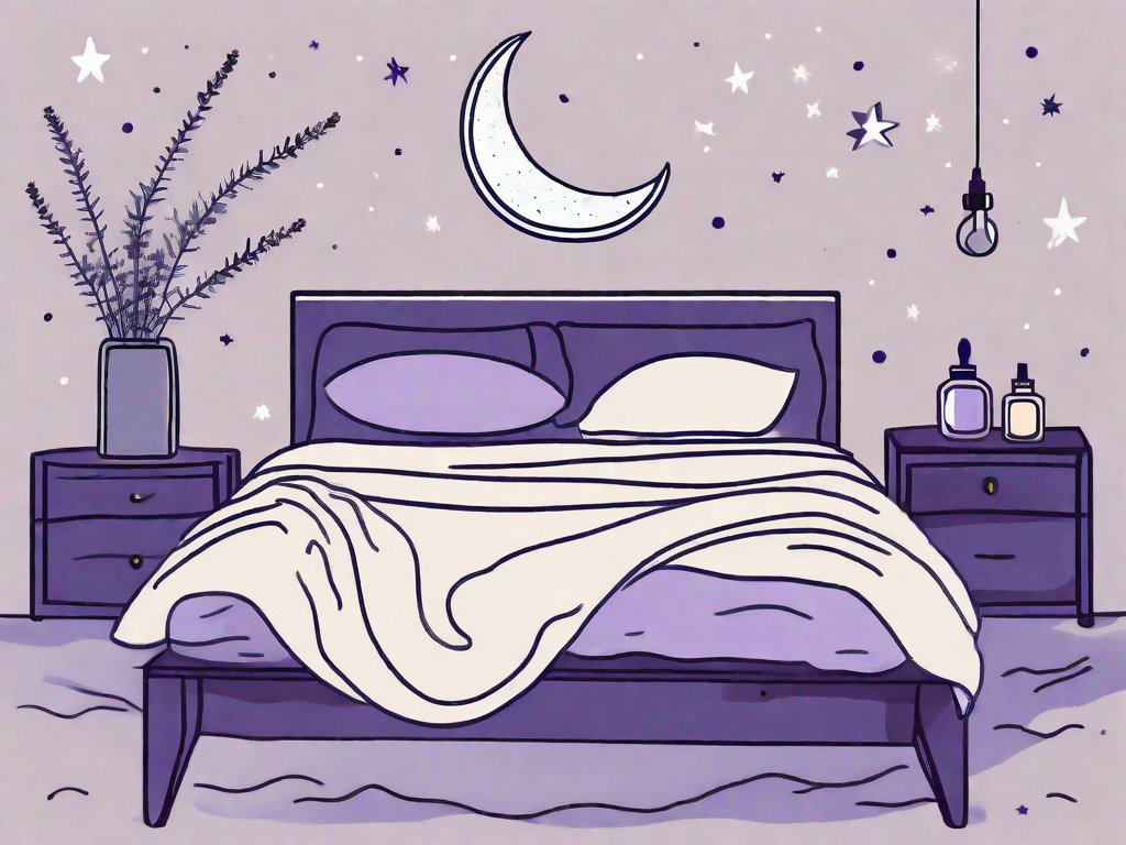 A bed with a moon and stars in the background