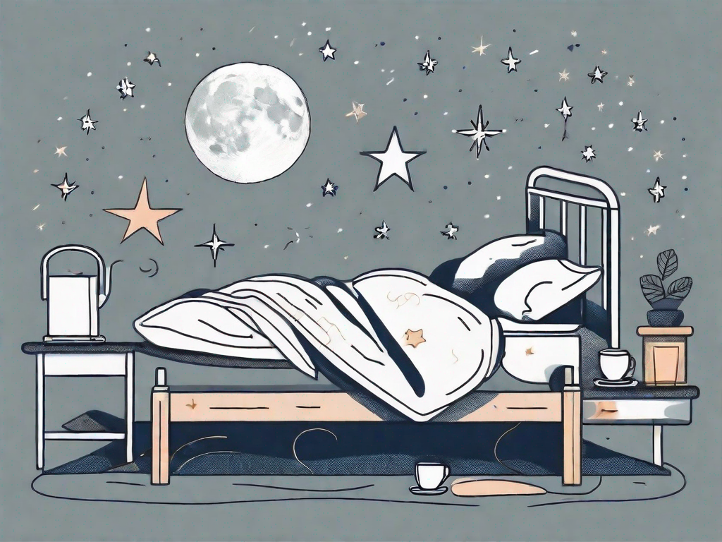 A bed with a moon and stars in the background
